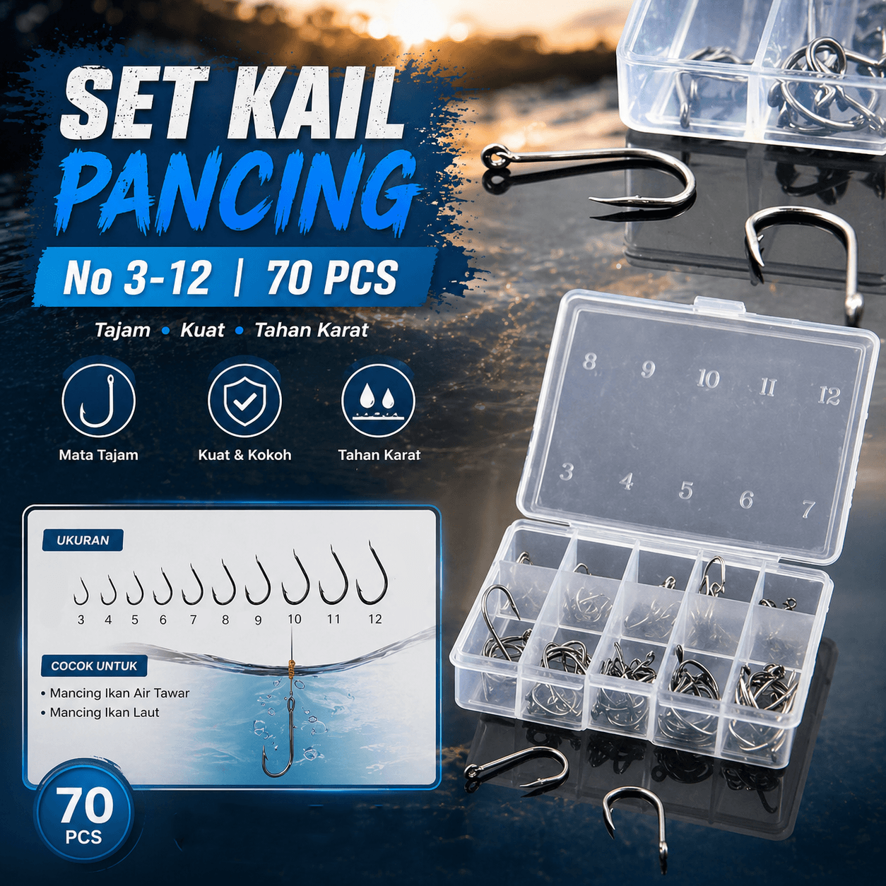 Mata Kail Pancing Set No 3-12 Long Handled Fishing Hook