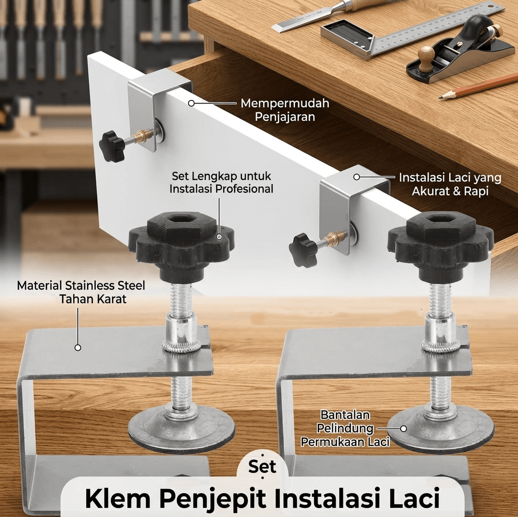 Klem Penjepit Laci Klip Instalasi Stainless Steel Adjustable