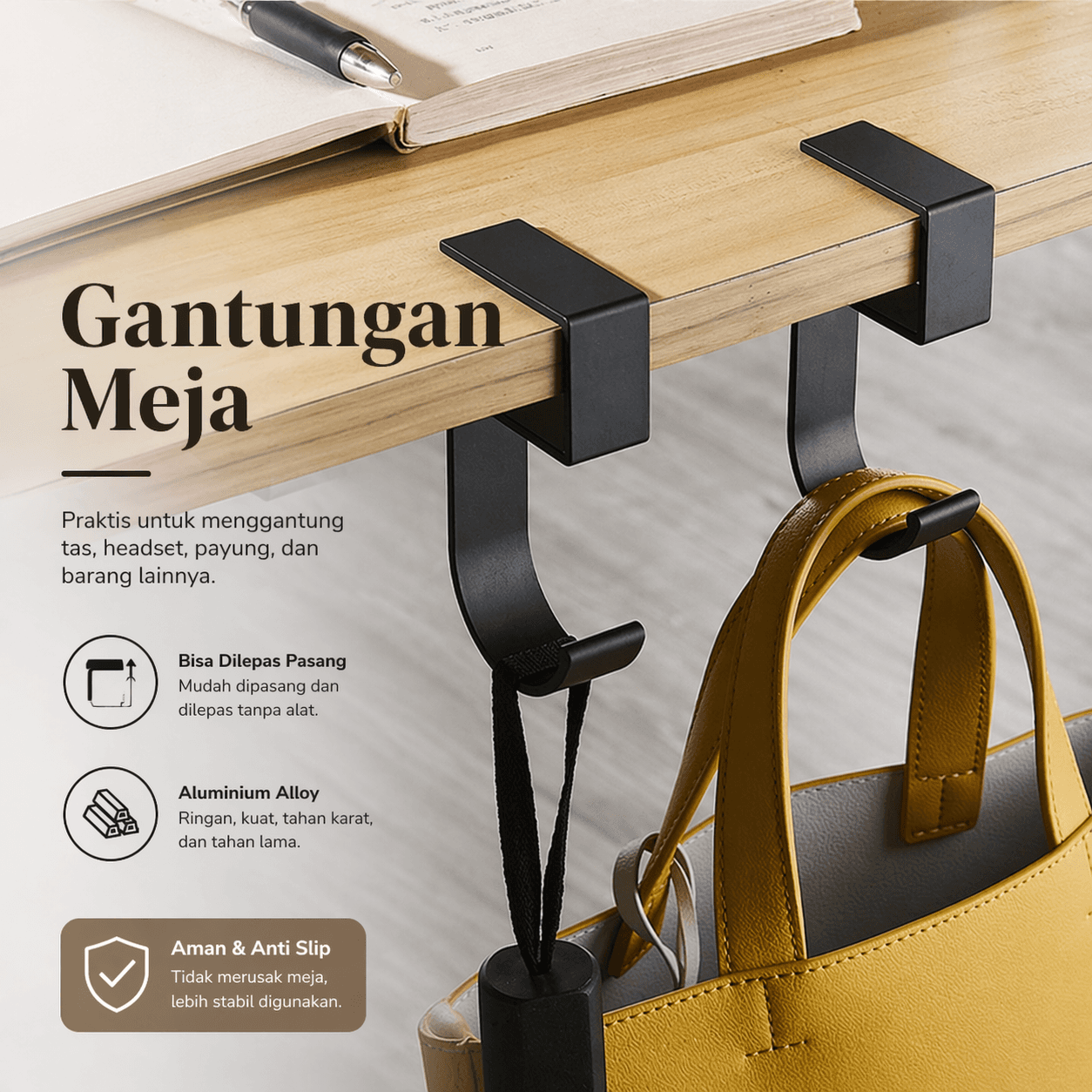 Gantungan Meja Lepas-Pasang Portable Removable Table Hook 1 PCS - VILOYI Gantungan Meja Lepas-Pasang Portable Removable Table Hook 1 PCS - VL5 HK6KBK_HITAM Gantungan Meja Lepas-Pasang Portable Removable Table Hook 1 PCS - VILOYI Gantungan Meja Lepas-Pasang Portable Removable Table Hook 1 PCS - VL5 HK6KBK_HITAM