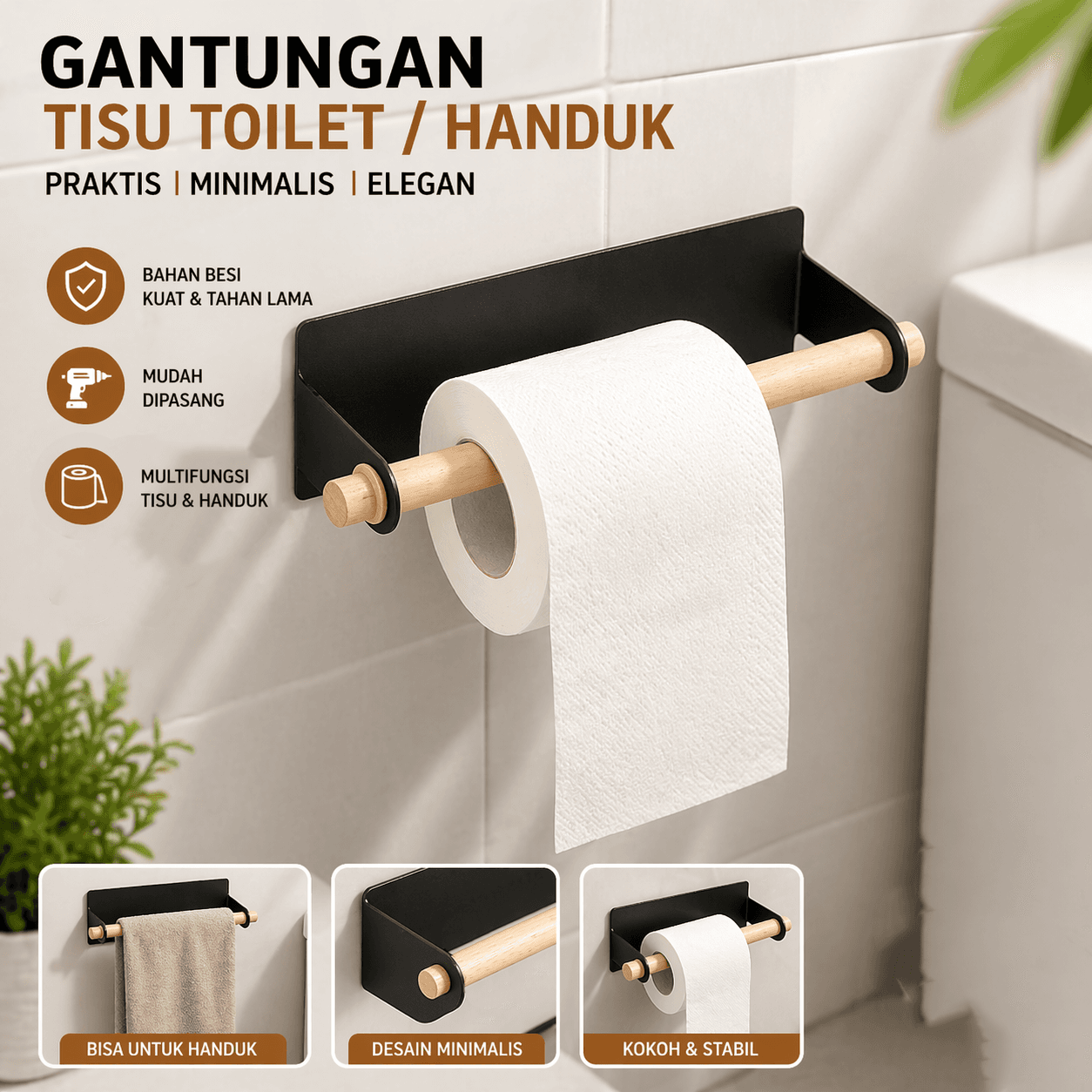 Gantungan Tempat Tisu Toilet Handuk Serbaguna Model Roll
