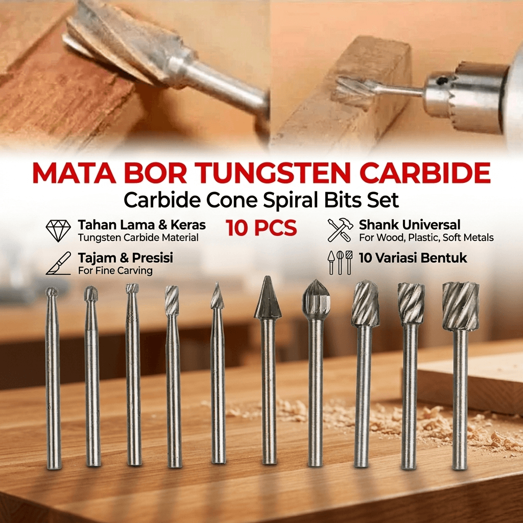 Mata Bor Tungsten Carbide Cone Spiral Bits 10 PCS