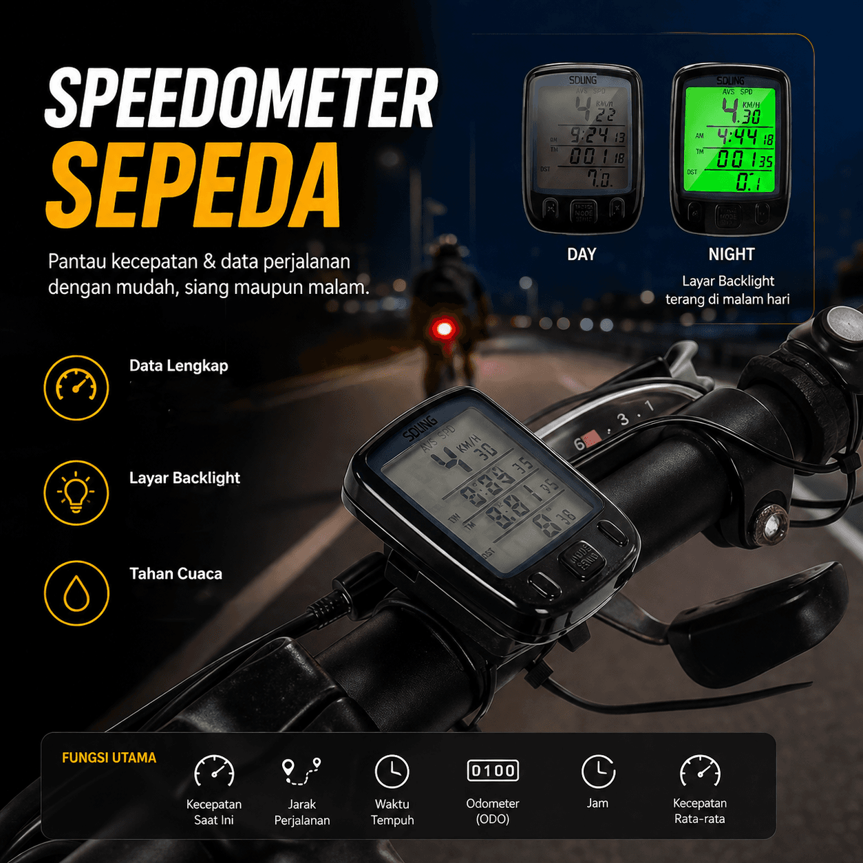 Speedometer Sepeda Backlight LCD Bike Handlebar Accessory