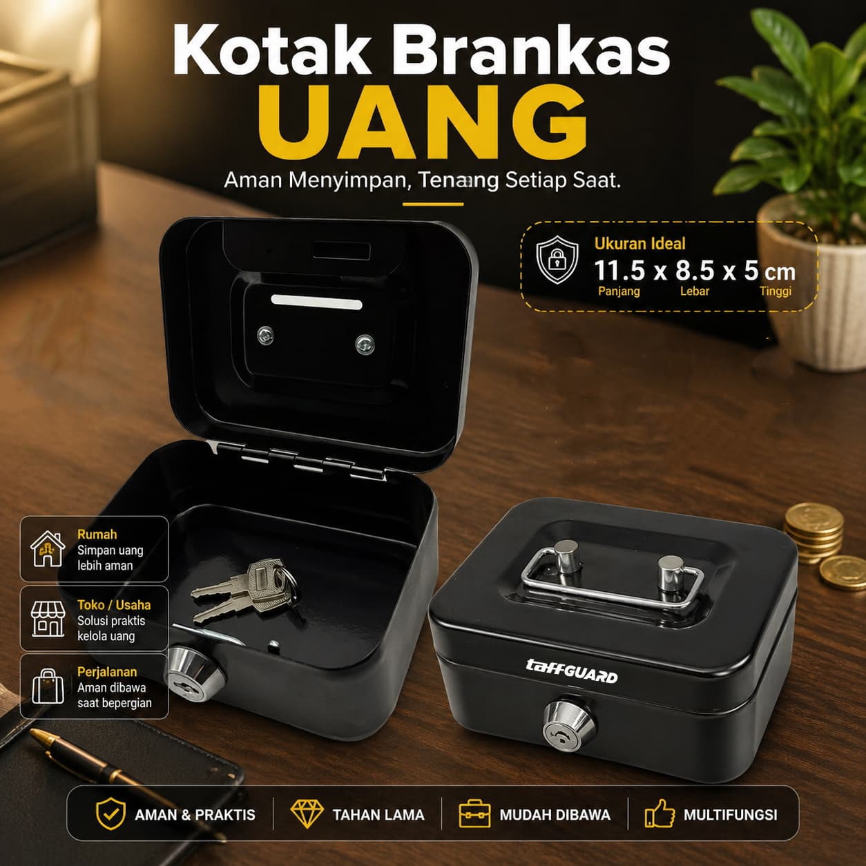 Celengan Brankas Uang Kertas Koin Mini Dengan Kunci Pengaman