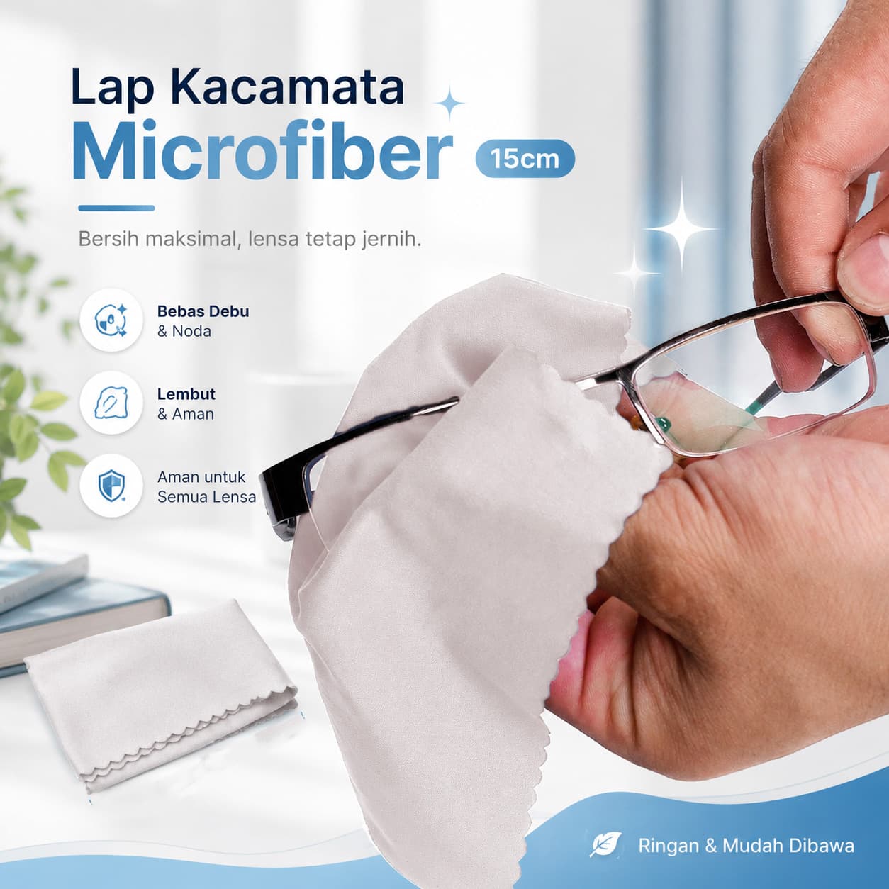 Kain Lap Kacamata Microfiber Pembersih Lensa Serbaguna Anti Gores 15cm