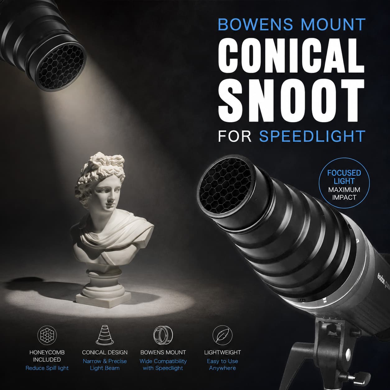 Mount Conical Snoot Honeycomb for Speedlight Fotografi