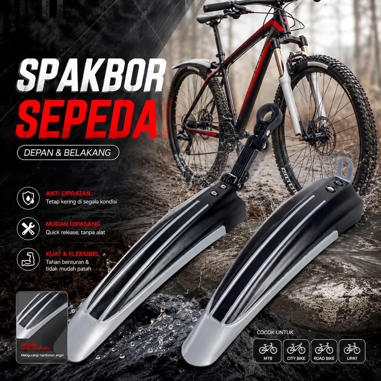 Mudguard Spakbor Sepeda Depan Belakang Universal Clamp Dua Warna - TaffSPORT Spakbor Sepeda Depan Belakang Universal Clamp Dua Warna - BQ541 SE87BK_HITAM Mudguard Spakbor Sepeda Depan Belakang Universal Clamp Dua Warna - TaffSPORT Spakbor Sepeda Depan Belakang Universal Clamp Dua Warna - BQ541 SE87BK_HITAM