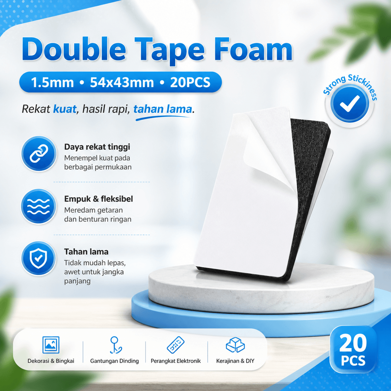 Double Tape Foam 1.5mm Thick Perekat Tanpa Bekas 20 PCS - VHB Double Tape Foam 1.5mm Thick Perekat Tanpa Bekas 20 PCS - 9448A HT22BK_54X43MM_HITAM Double Tape Foam 1.5mm Thick Perekat Tanpa Bekas 20 PCS - VHB Double Tape Foam 1.5mm Thick Perekat Tanpa Bekas 20 PCS - 9448A HT22BK_54X43MM_HITAM