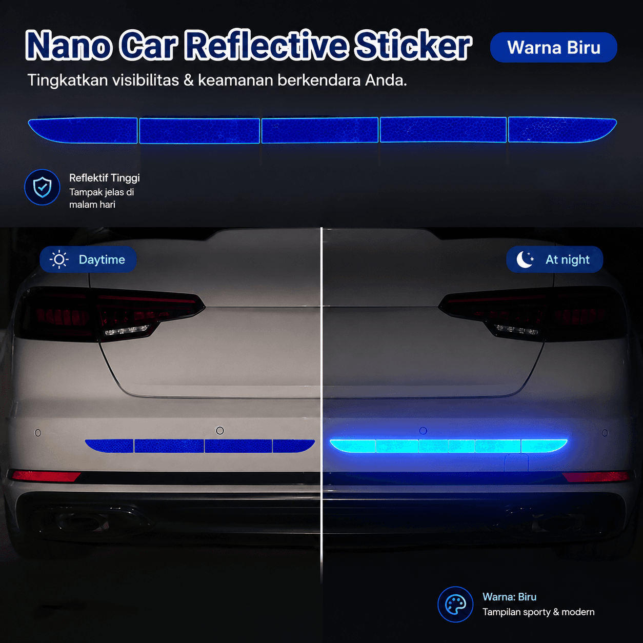 Nano Car Reflective Sticker Warning Strip Trunk Exterior - LARATH Nano Car Reflective Sticker Warning Strip Trunk Exterior - 1181 OT56BL_BIRU Nano Car Reflective Sticker Warning Strip Trunk Exterior - LARATH Nano Car Reflective Sticker Warning Strip Trunk Exterior - 1181 OT56BL_BIRU