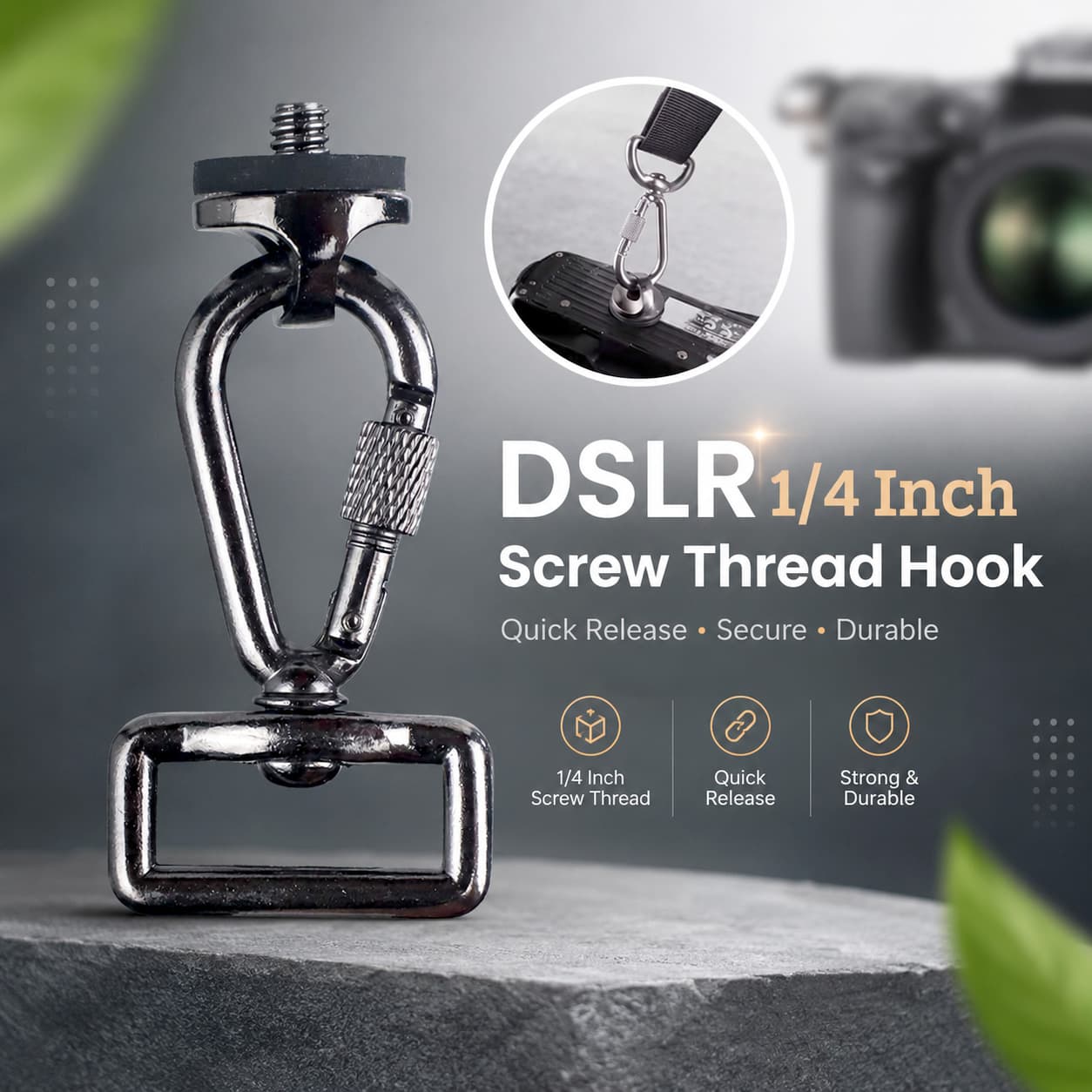 DSLR 1/4 Inch Screw Thread Adaptor Sling Hook Quick Release