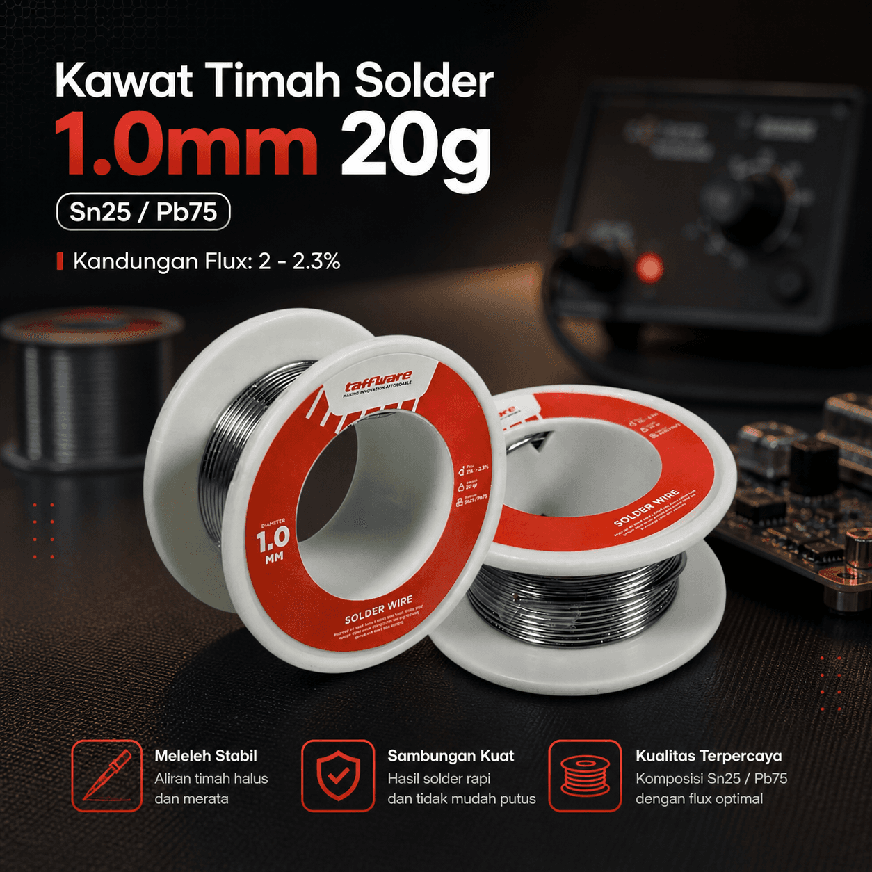 Kawat Timah Solder Flux Wire 1.0mm - Taffware Kawat Timah Solder Flux Wire 1.0mm - HD-1 OTLJSV_20G_SILVER Kawat Timah Solder Flux Wire 1.0mm - Taffware Kawat Timah Solder Flux Wire 1.0mm - HD-1 OTLJSV_20G_SILVER