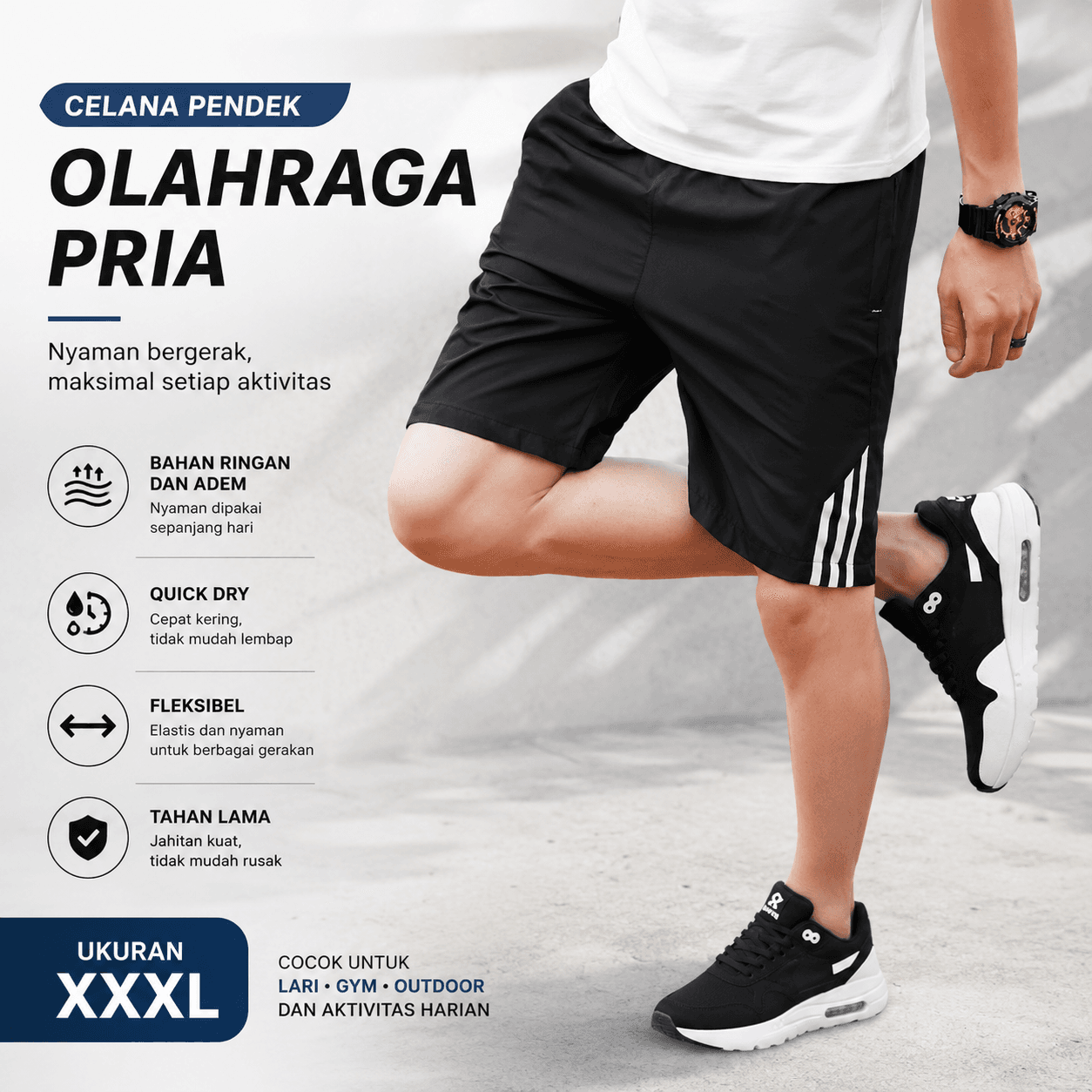 SULEE Celana Pendek Olahraga Pria Casual Jogging Fitness - SULEE Celana Pendek Olahraga Pria Casual Jogging Fitness - SE01 PK6XBK_HITAM_XXXL SULEE Celana Pendek Olahraga Pria Casual Jogging Fitness - SULEE Celana Pendek Olahraga Pria Casual Jogging Fitness - SE01 PK6XBK_HITAM_XXXL