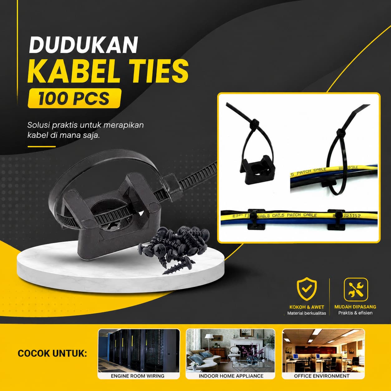 Dudukan Kabel Ties Tie Mount Cord Organizer 100 PCS - Taffware Dudukan Kabel Ties Tie Mount Cord Organizer M3 100PCS - HC-1 UA4ZBK_HITAM Dudukan Kabel Ties Tie Mount Cord Organizer 100 PCS - Taffware Dudukan Kabel Ties Tie Mount Cord Organizer M3 100PCS - HC-1 UA4ZBK_HITAM