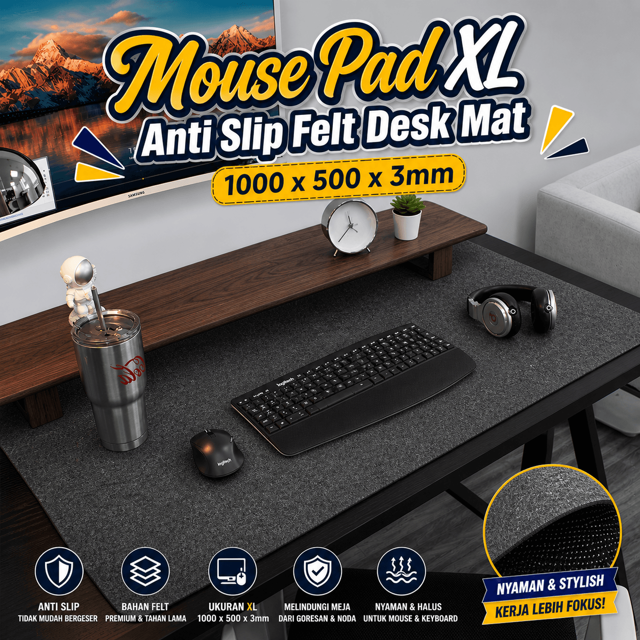 Mouse Pad XL Anti Slip Felt Desk Mat