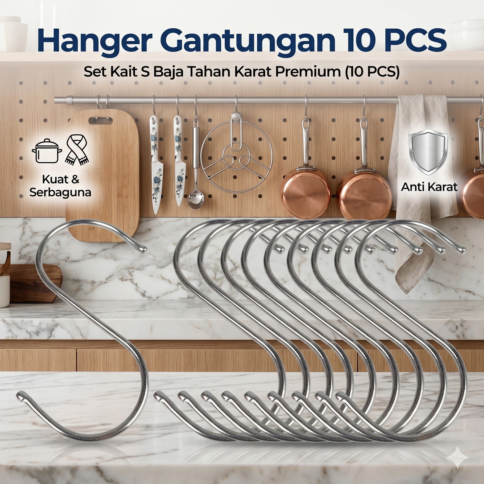 Hanger Gantungan S Serbaguna Stainless Steel Hook 10 PCS