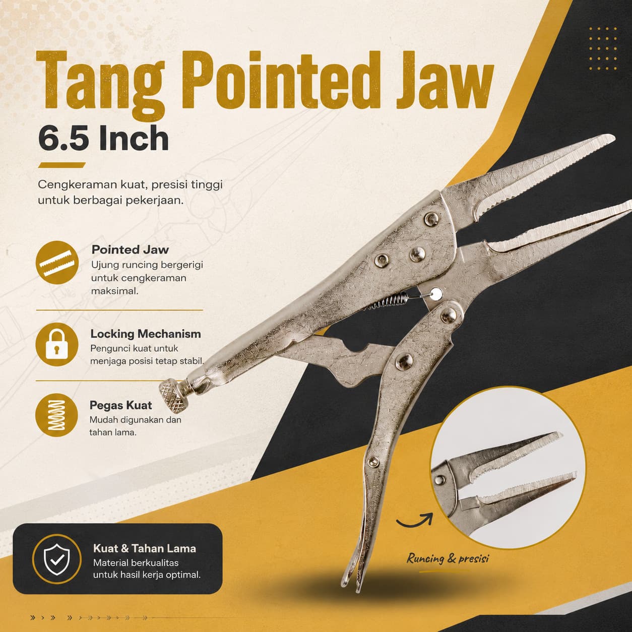Tang Multifungsi Pliers Manual Pointed Jaw 6.5 Inch