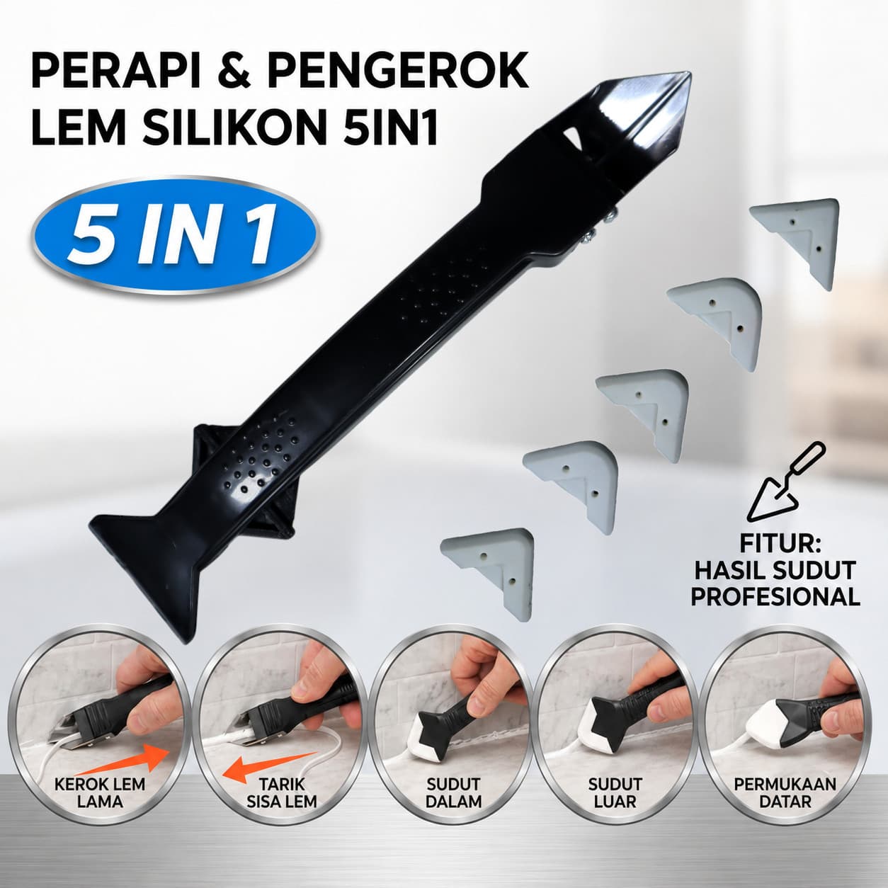 Perapi Lem Silikon Sealant Spreader Spatula Scraper 5in1