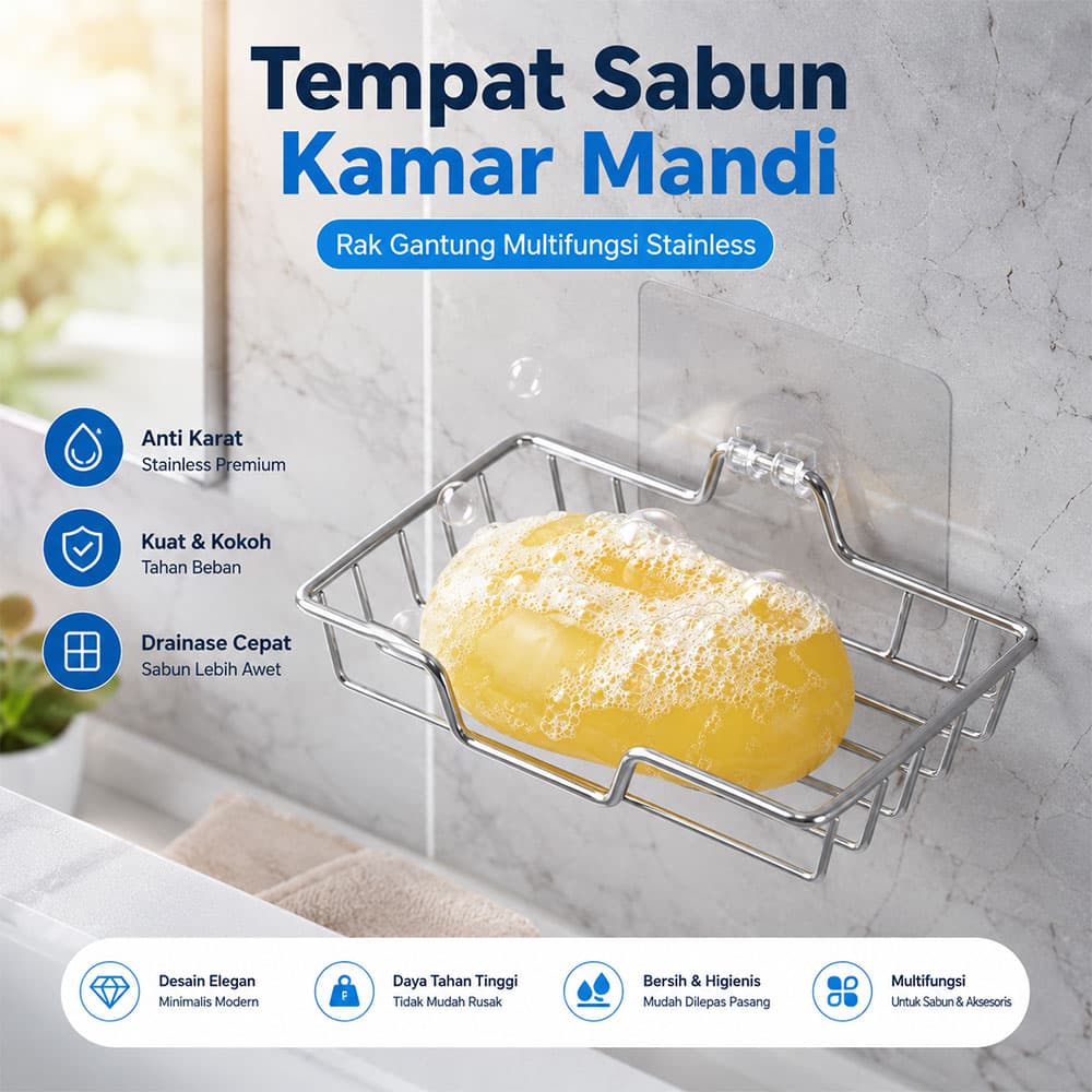 Tempat Sabun Kamar Mandi Rak Gantung Multifungsi Stainless - Lanjue Tempat Sabun Kamar Mandi Rak Gantung Multifungsi Stainless - L70 HKITSV_SILVER Tempat Sabun Kamar Mandi Rak Gantung Multifungsi Stainless - Lanjue Tempat Sabun Kamar Mandi Rak Gantung Multifungsi Stainless - L70 HKITSV_SILVER