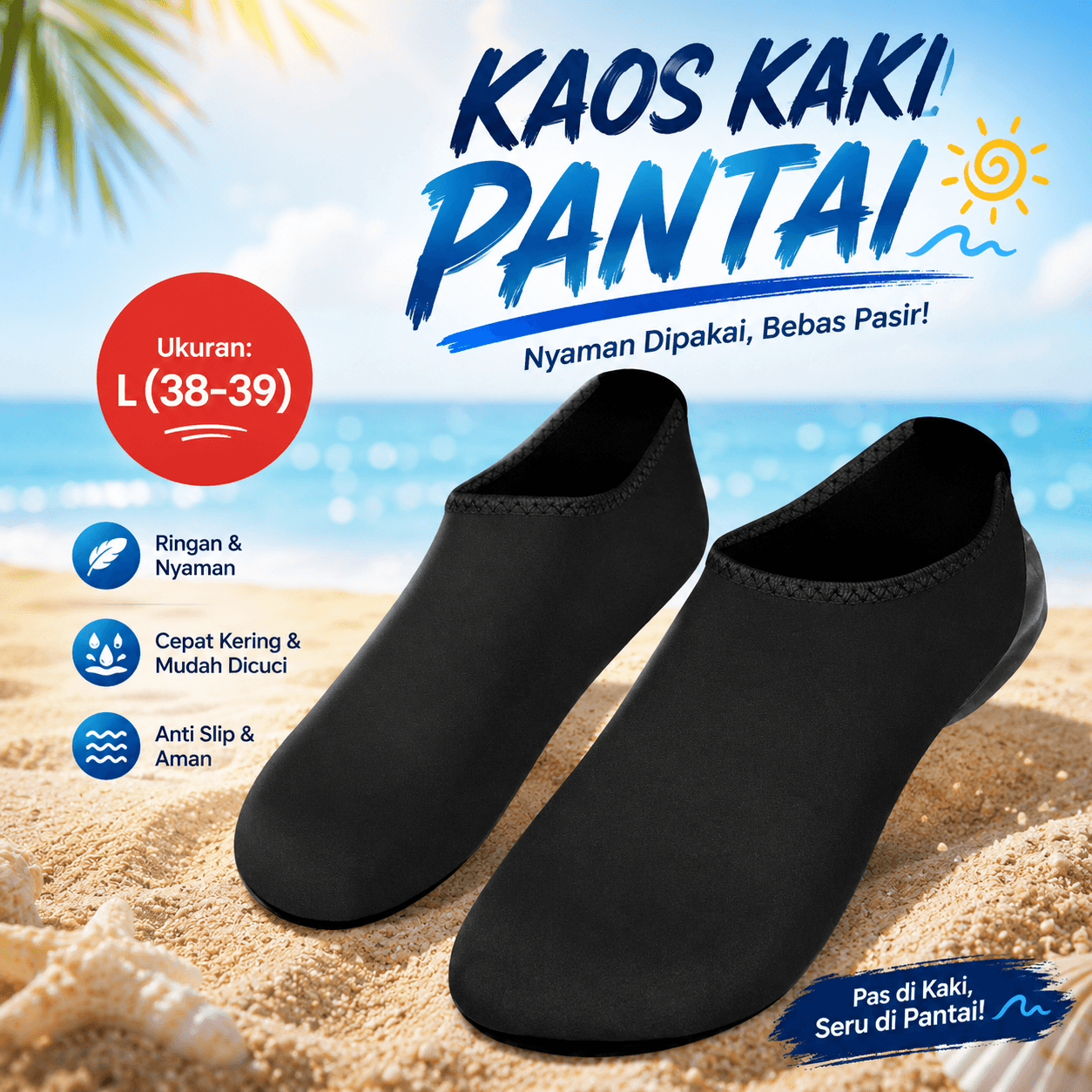 Kaos Kaki Ankle Pantai Slip On Beach Slippers Wanita - MWSC Kaos Kaki Ankle Pantai Slip On Beach Slippers Wanita - XH802 ST3FBK_HITAM_L Kaos Kaki Ankle Pantai Slip On Beach Slippers Wanita - MWSC Kaos Kaki Ankle Pantai Slip On Beach Slippers Wanita - XH802 ST3FBK_HITAM_L