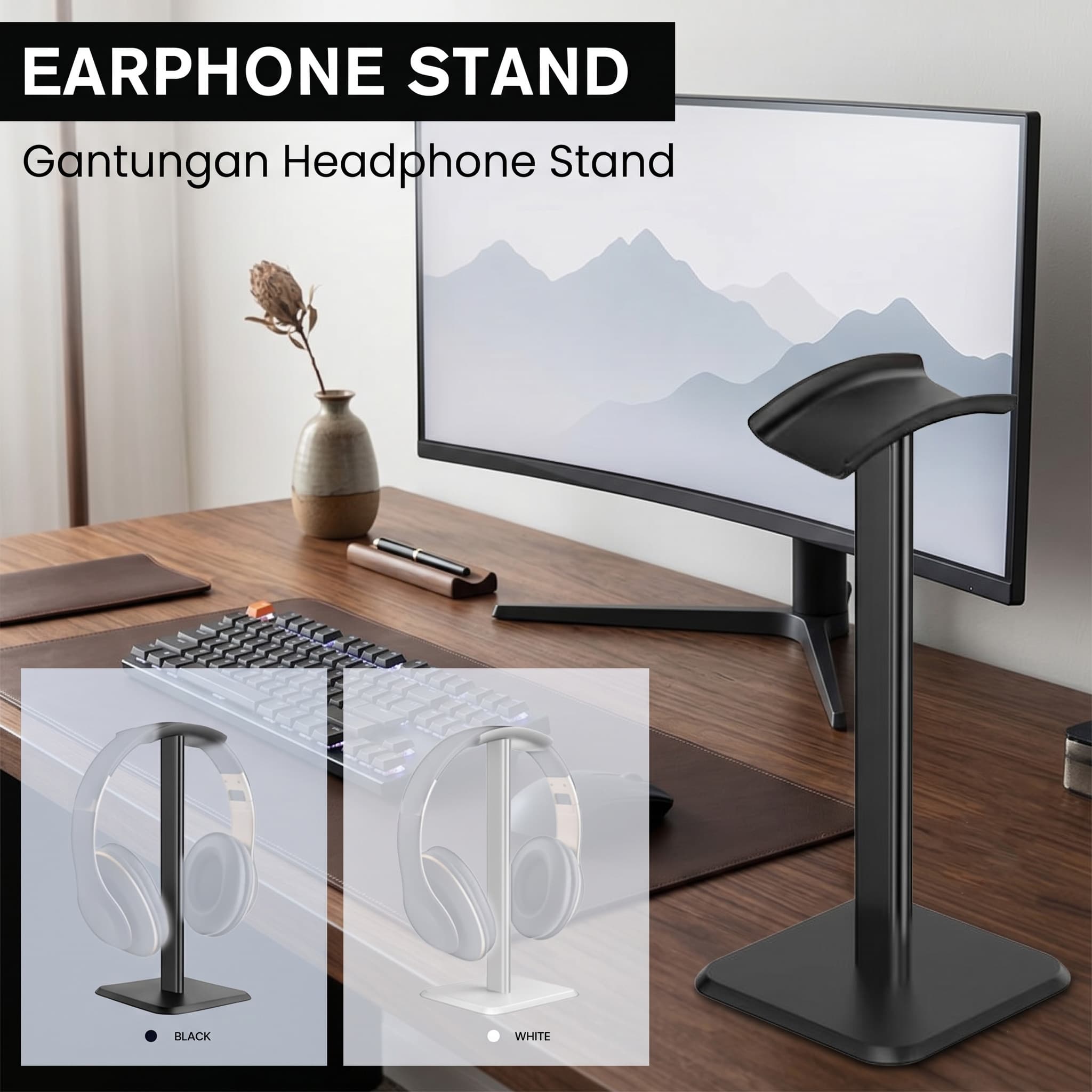 Gantungan Headphone Stand Headset Holder Minimalist Bracket - MOONBIFFY Gantungan Headphone Stand Headset Holder Minimalist Bracket - Z6 SKDHBK_HITAM Gantungan Headphone Stand Headset Holder Minimalist Bracket - MOONBIFFY Gantungan Headphone Stand Headset Holder Minimalist Bracket - Z6 SKDHBK_HITAM