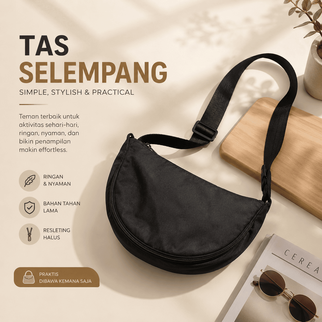 Tas Selempang Crossbody Sling Bag Dumpling Adjustable Strap - BANKUO Tas Selempang Crossbody Sling Bag Dumpling Adjustable Strap - BK22 FB49BK_HITAM Tas Selempang Crossbody Sling Bag Dumpling Adjustable Strap - BANKUO Tas Selempang Crossbody Sling Bag Dumpling Adjustable Strap - BK22 FB49BK_HITAM