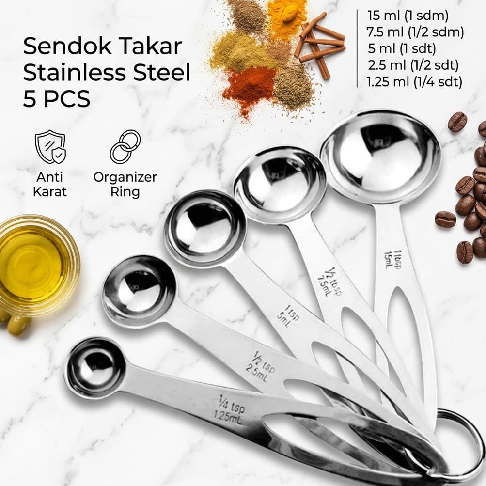 Sendok Takar Cup Stainless Steel Measuring Spoon 5 PCS