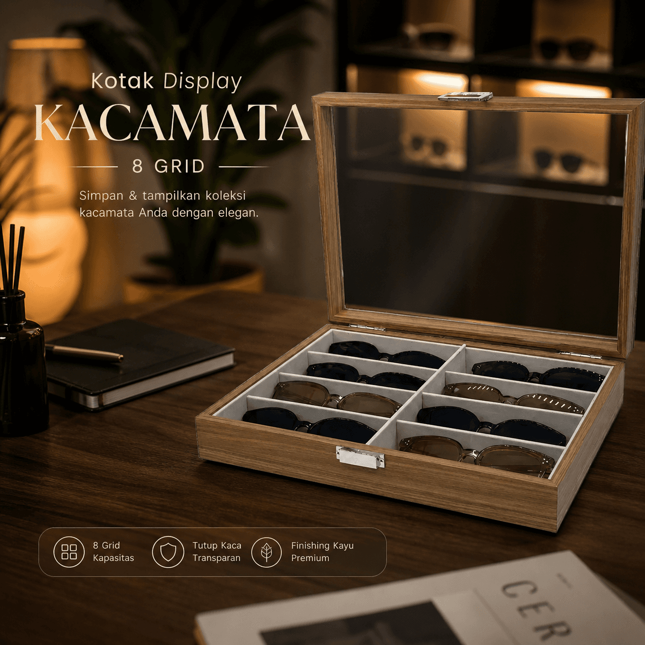 Kotak Display Kacamata 8 Grid Walnut Sunglasses Organizer - SHISHEN Kotak Display Kacamata 8 Grid Walnut Sunglasses Organizer - SKW150 FH39BR_COKLAT Kotak Display Kacamata 8 Grid Walnut Sunglasses Organizer - SHISHEN Kotak Display Kacamata 8 Grid Walnut Sunglasses Organizer - SKW150 FH39BR_COKLAT