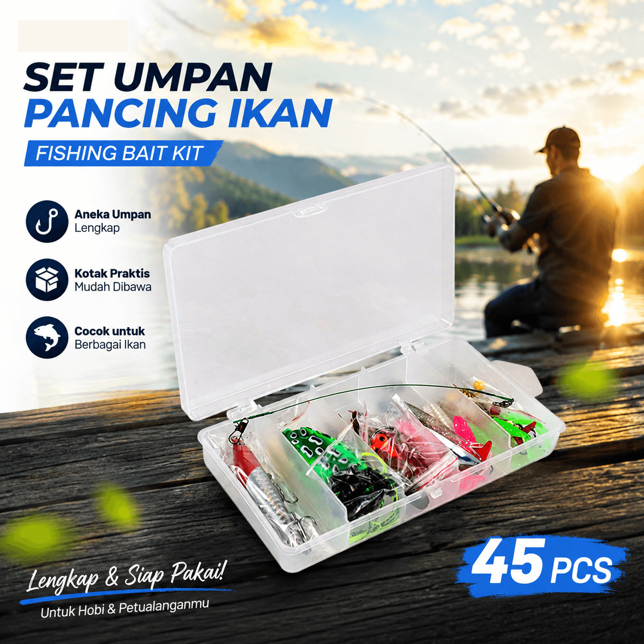 Umpan Pancing Ikan Set Fishing Bait Kit 45 PCS