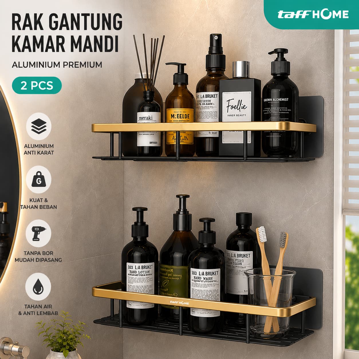 Rak Gantung Kamar Mandi Organizer Rack Aluminium 2 PCS