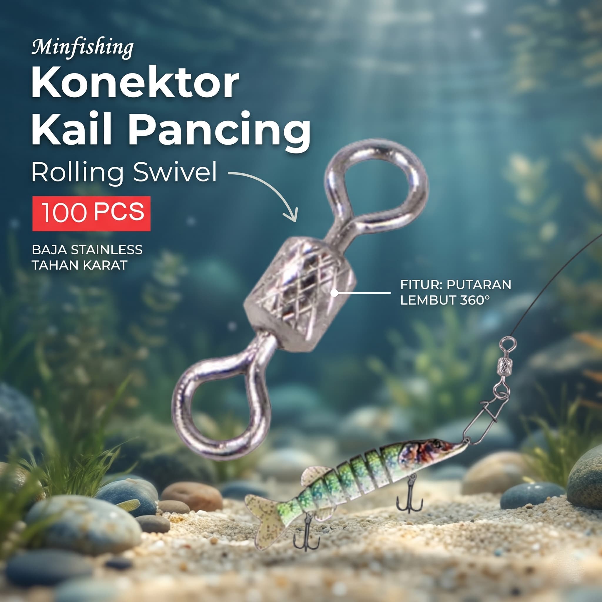 Konektor Kail Pancing Rolling Swivel Fishing 100PCS