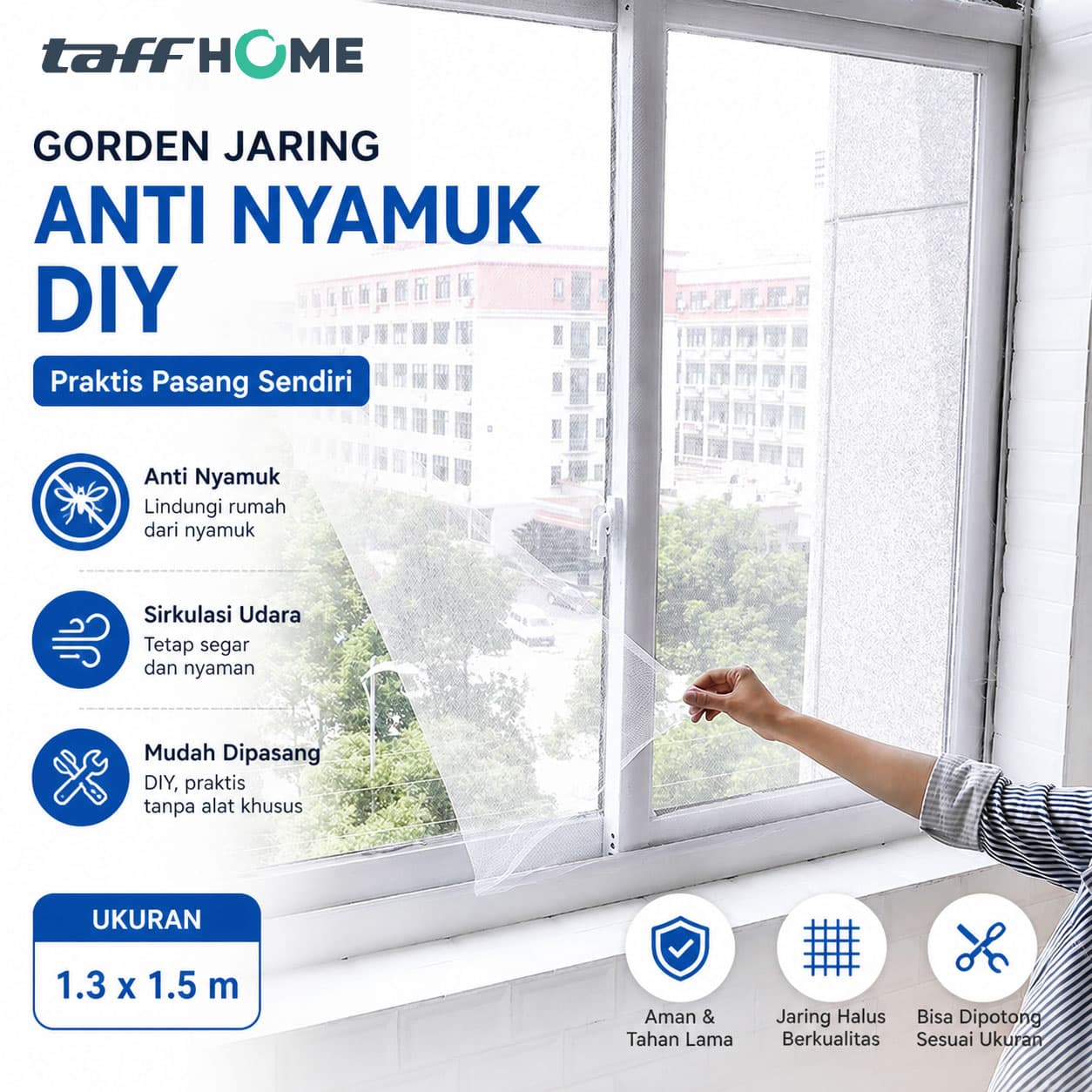 Gorden Jaring Jendela Anti Nyamuk DIY Window Net Mesh 1.3x1.5M