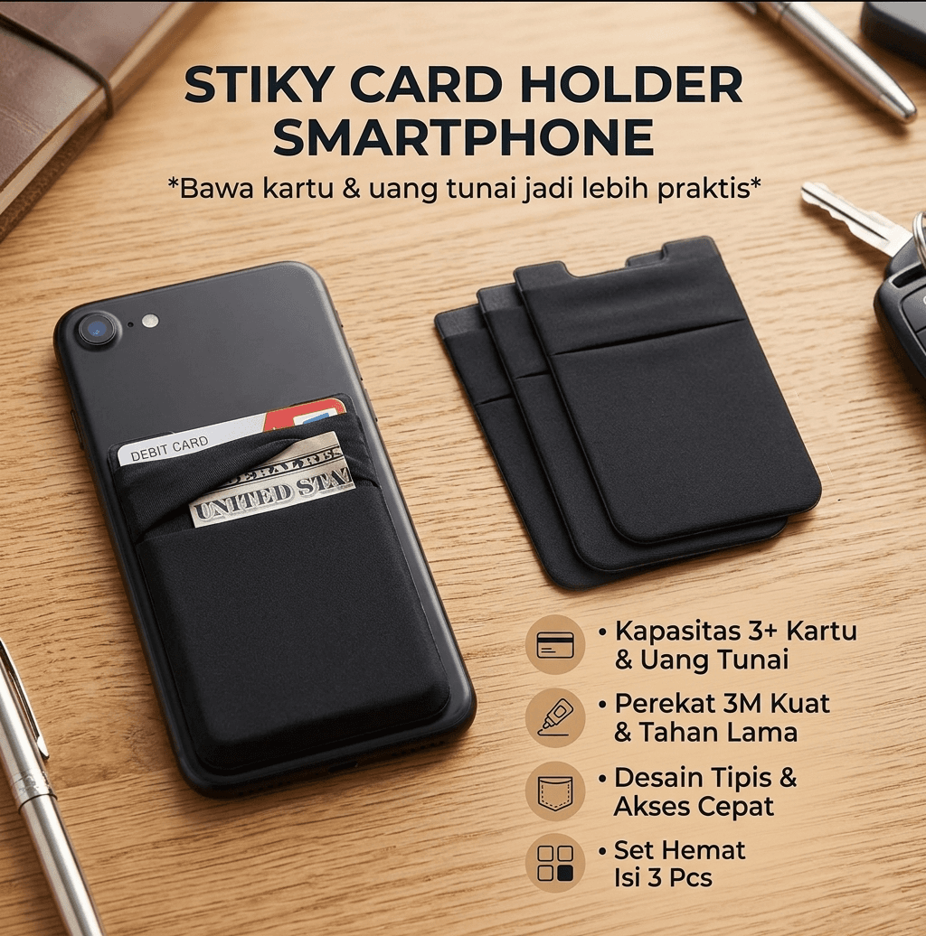 Sticky Card Holder Smartphone Dompet Tempel Mini 95mm