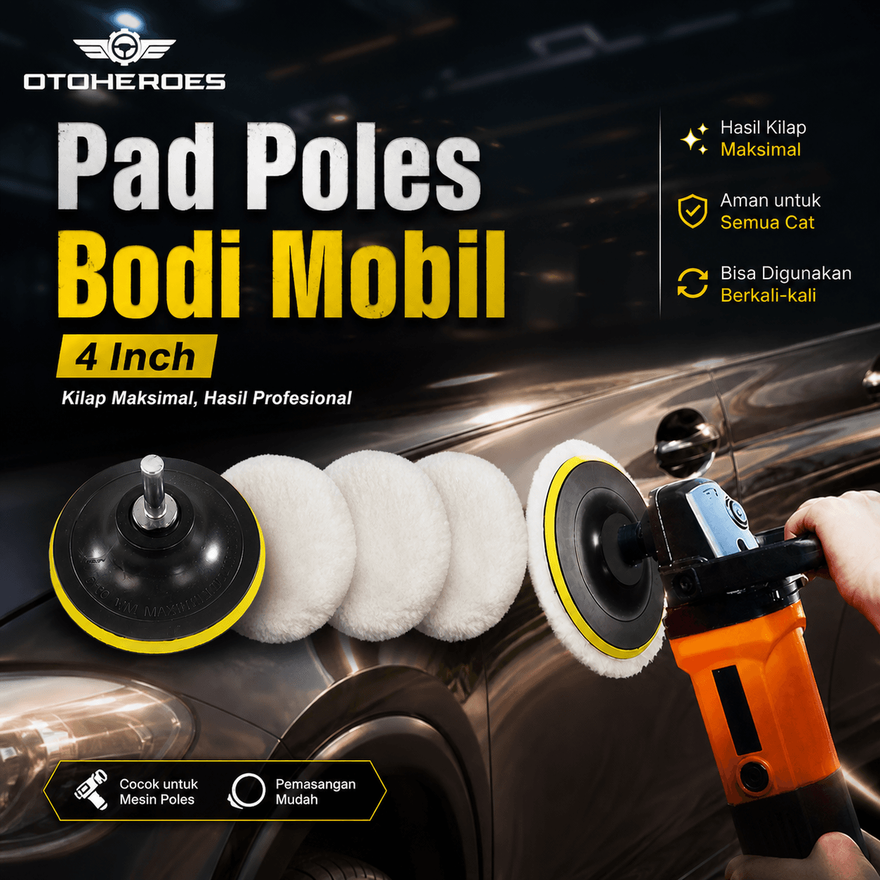 Pad Poles Bodi Mobil Wol Buffer Polishing 4 Inch 5 PCS - OTOHEROES Pad Poles Bodi Mobil Wol Buffer Polishing 4 Inch 5 PCS - DB5 RS07BV_HITAM Pad Poles Bodi Mobil Wol Buffer Polishing 4 Inch 5 PCS - OTOHEROES Pad Poles Bodi Mobil Wol Buffer Polishing 4 Inch 5 PCS - DB5 RS07BV_HITAM