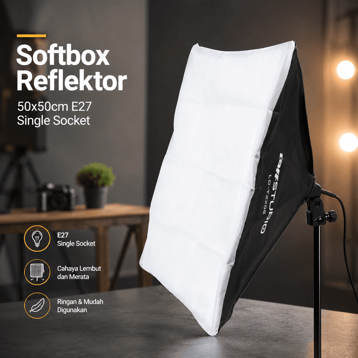 Payung Lighting Softbox Reflektor 50x50cm E27 Single Socket