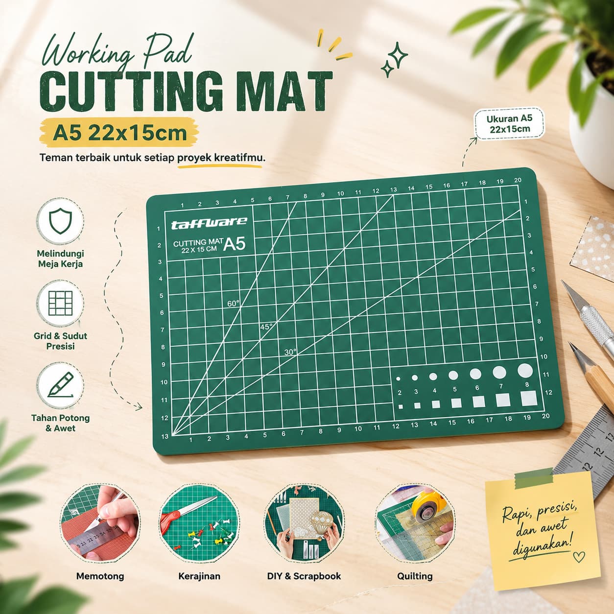 Alas Potong Cutter Work Cutting Mat Pad Anti Slip Ukuran A1 A2 A3 A4 A5 Lengkap - Taffware Working Pad Cutting Mat Alas Potong Papan Kerja A5 22x15cm - GKSA4 OTIRGR_HIJAU Alas Potong Cutter Work Cutting Mat Pad Anti Slip Ukuran A1 A2 A3 A4 A5 Lengkap - Taffware Working Pad Cutting Mat Alas Potong Papan Kerja A5 22x15cm - GKSA4 OTIRGR_HIJAU