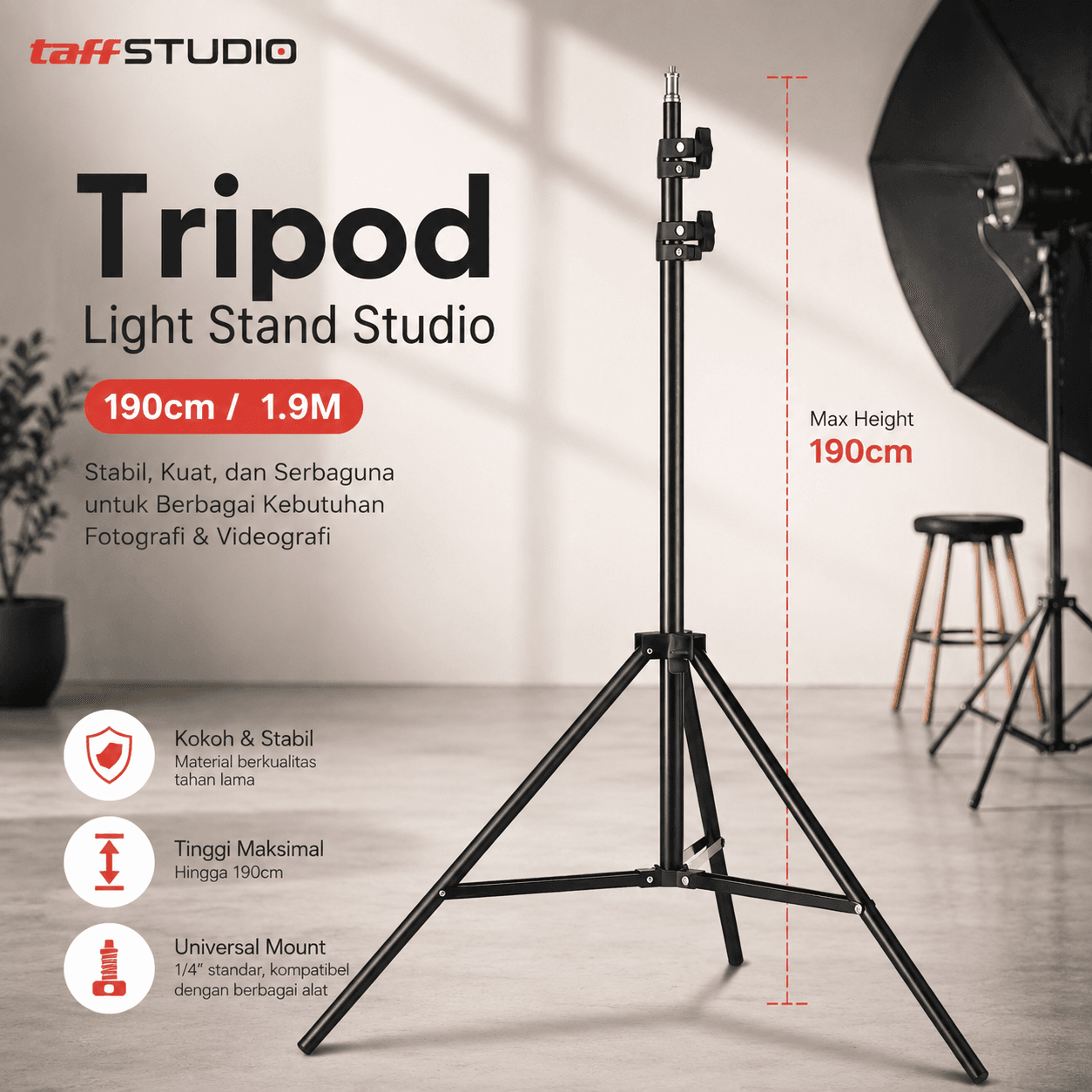 Tripod Light Stand Studio Portable Kamera Smartphone 190cm