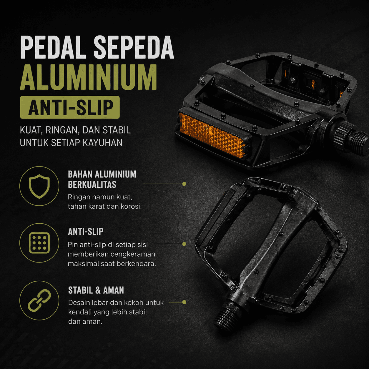 Pedal Sepeda Aluminium Anti-Slip - TaffSPORT Pedal Sepeda Universal Anti Slip Aluminium Alloy - JT410 SE8YBK_HITAM Pedal Sepeda Aluminium Anti-Slip - TaffSPORT Pedal Sepeda Universal Anti Slip Aluminium Alloy - JT410 SE8YBK_HITAM