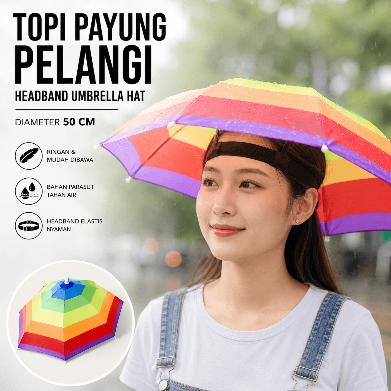 Topi Payung Motif Pelangi Headband Umbrella Hat 50cm - Topi Payung Motif Pelangi Headband Umbrella Hat 50cm - W655 HAP4MC_MULTI_WARNA Topi Payung Motif Pelangi Headband Umbrella Hat 50cm - Topi Payung Motif Pelangi Headband Umbrella Hat 50cm - W655 HAP4MC_MULTI_WARNA