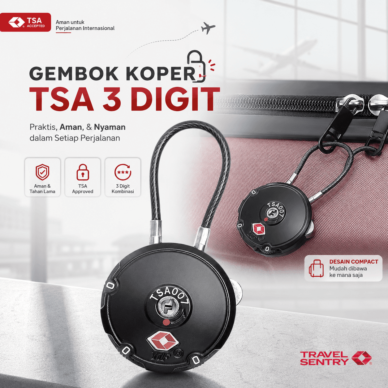 Gembok Koper Angka 3 Digit Password TSA Lock Suitcase Luggage
