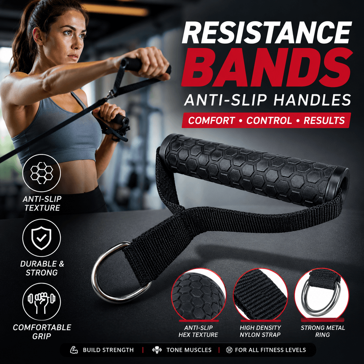 Resistance Bands Grip Handles Anti-slip - UNIARMS Resistance Band Set Fitness Gym Yoga Pilates Anti Slip Nilon - PR6 SEANBK_HITAM Resistance Bands Grip Handles Anti-slip - UNIARMS Resistance Band Set Fitness Gym Yoga Pilates Anti Slip Nilon - PR6 SEANBK_HITAM