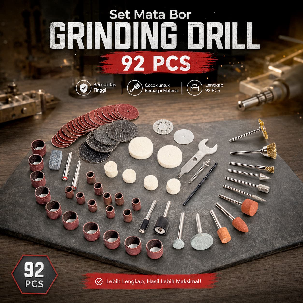 Set Mata Bor Grinding Polishing Sanding Cutting Drill 92 PCS