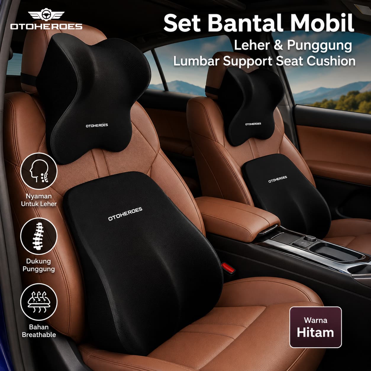 Set Bantal Mobil Leher Punggung Lumbar Support Seat Cushion