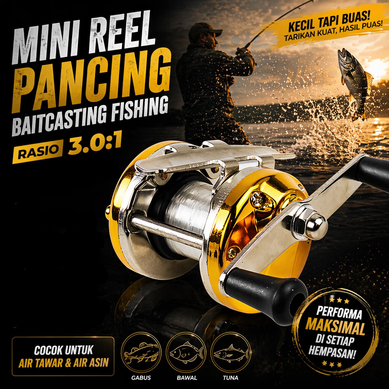 Mini Reel Pancing Baitcasting Fishing 3.0:1