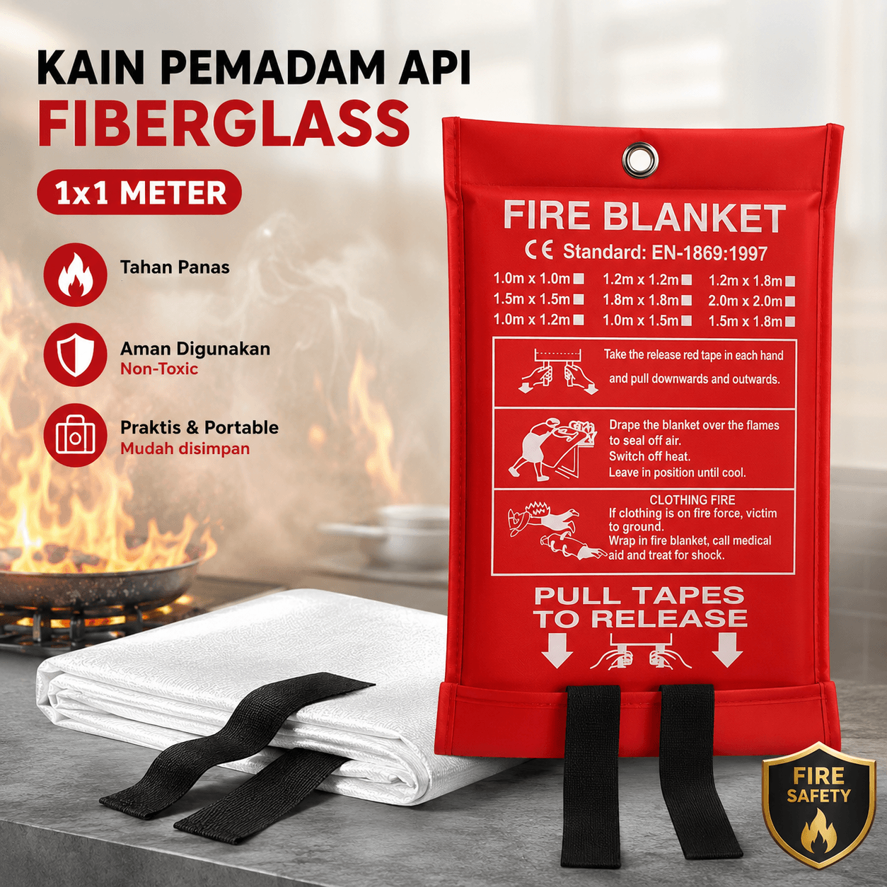 Kain Pemadam Api Fiberglass Fire Blanket Flame Cover 1x1M - KKMOON Kain Pemadam Api Fiberglass Fire Blanket Flame Cover 1x1M - 1869 HA33RE_MERAH Kain Pemadam Api Fiberglass Fire Blanket Flame Cover 1x1M - KKMOON Kain Pemadam Api Fiberglass Fire Blanket Flame Cover 1x1M - 1869 HA33RE_MERAH