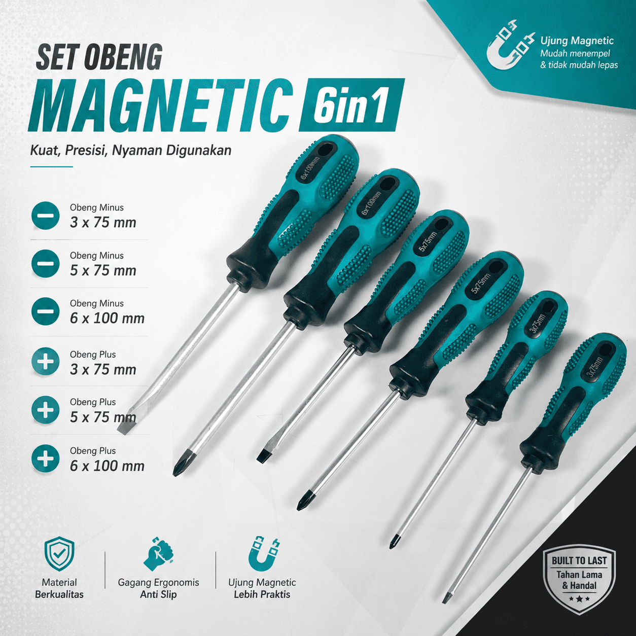 Set Obeng 6in1 Magnetic Bits Screwdriver Repair Tool Kit