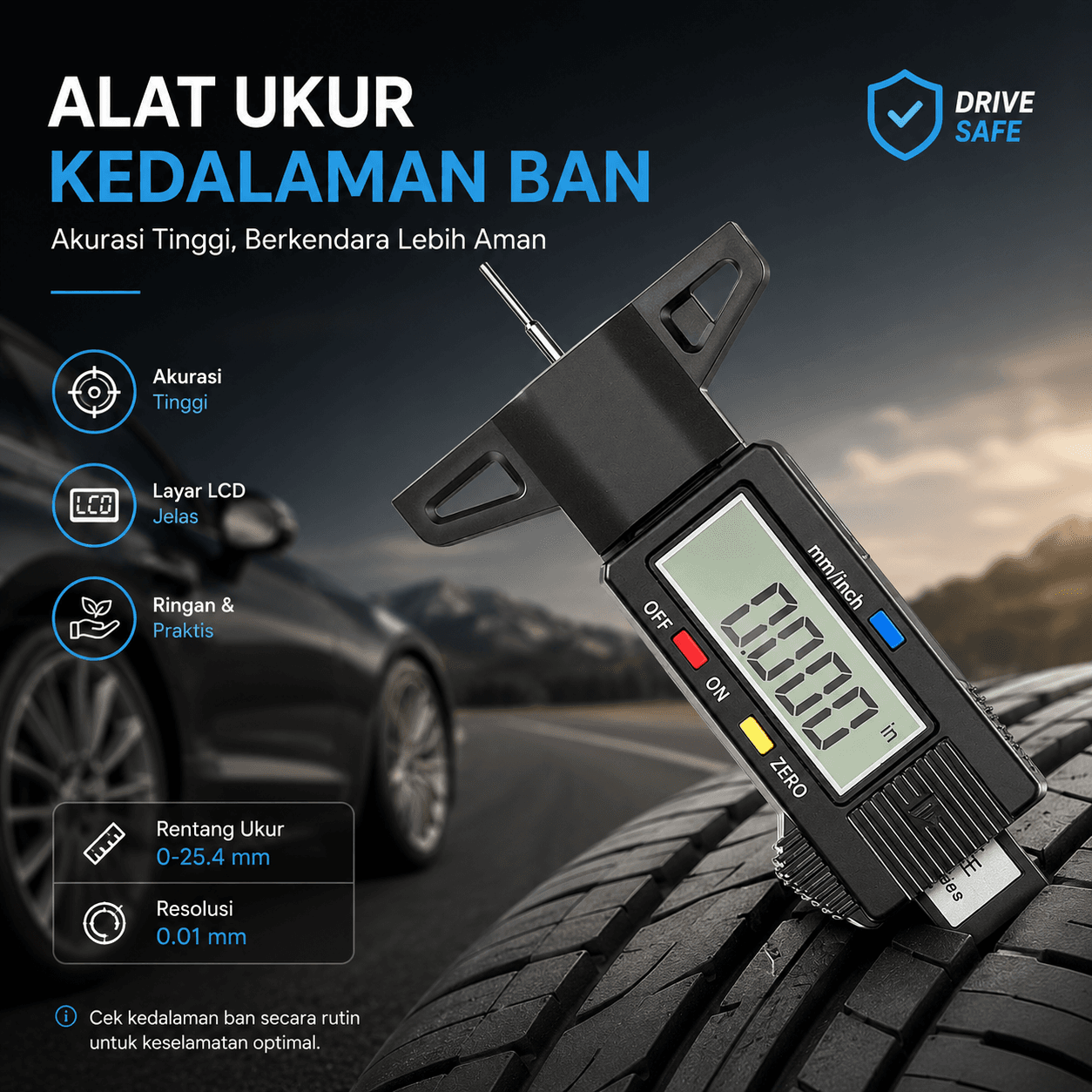 Alat Ukur Kedalaman Ban Digital Tyre Tread Depth Gauge