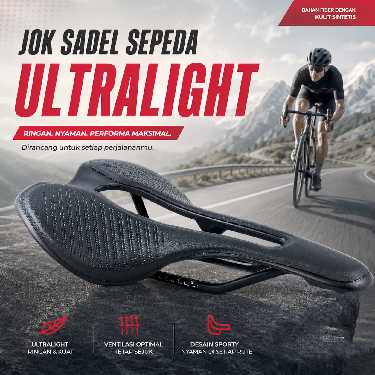 Jok Sadel Sepeda Bike Saddle Fiber PU Leather Ultralight