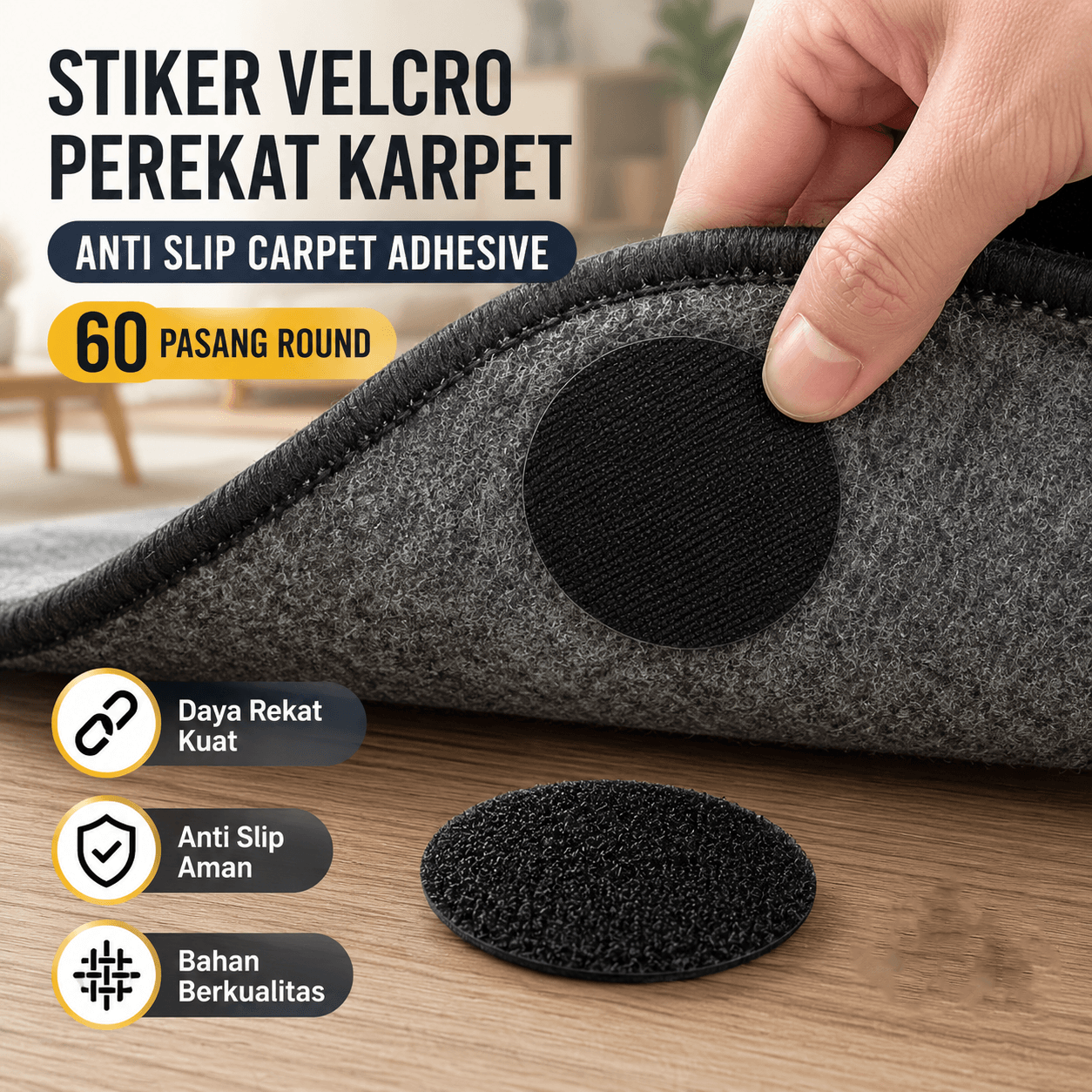 Stiker Perekat Karpet Anti Slip Carpet Fixing Adhesive 60 Pasang - LUCKY Stiker Velcro Perekat Karpet Anti Slip Carpet Adhesive 60 Pasang - LC115 HKP9BK_ROUND_HITAM Stiker Perekat Karpet Anti Slip Carpet Fixing Adhesive 60 Pasang - LUCKY Stiker Velcro Perekat Karpet Anti Slip Carpet Adhesive 60 Pasang - LC115 HKP9BK_ROUND_HITAM