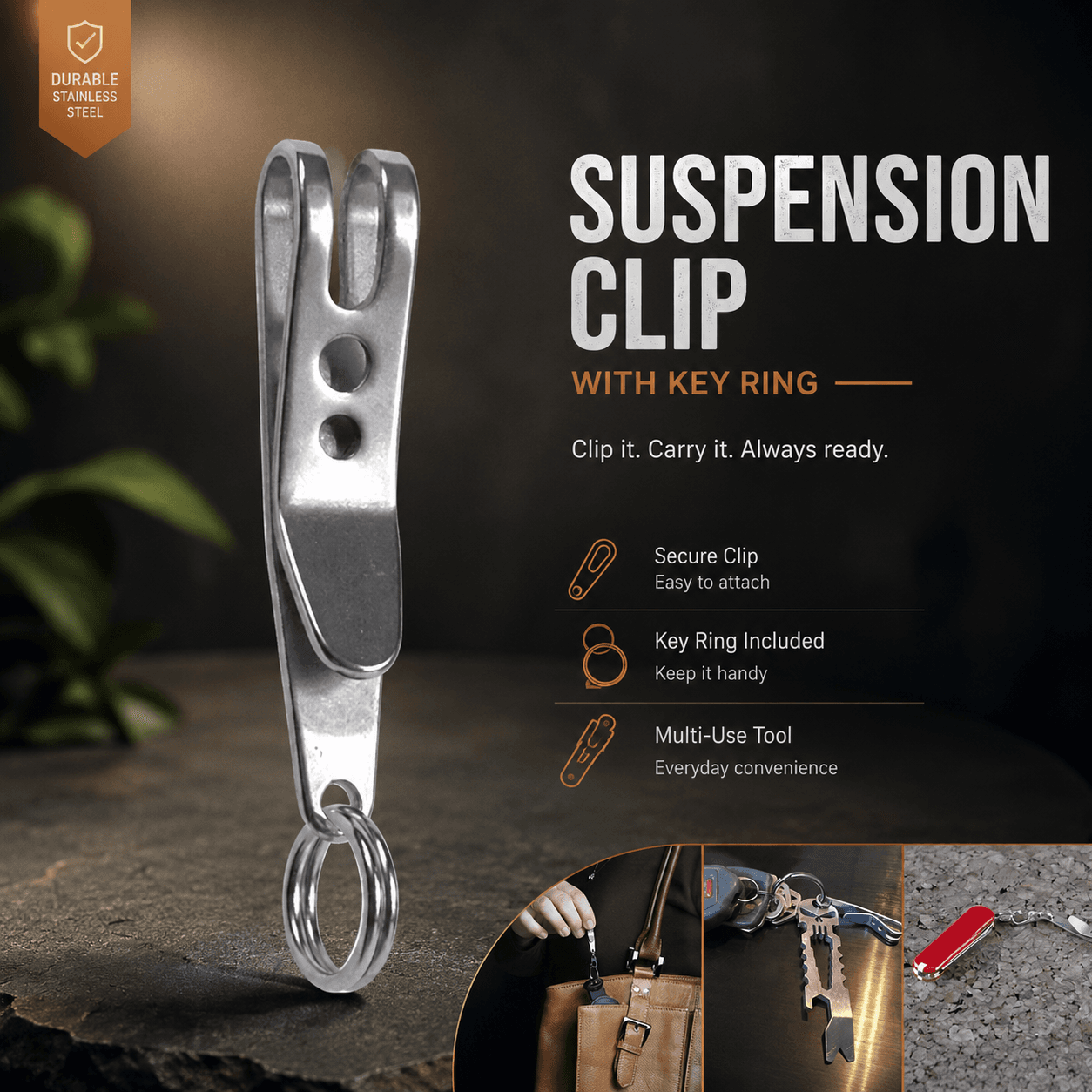 Expand Suspension Clip Multifungsi Stainless Steel with Key Ring