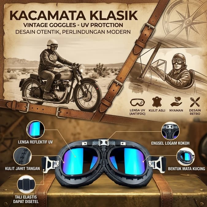 Kacamata Unisex Goggles Classic Vintage Harley UV Protection