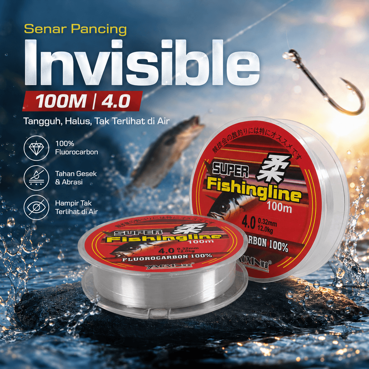 Super Fishingline Senar Tali Pancing Fluorocarbon 100M